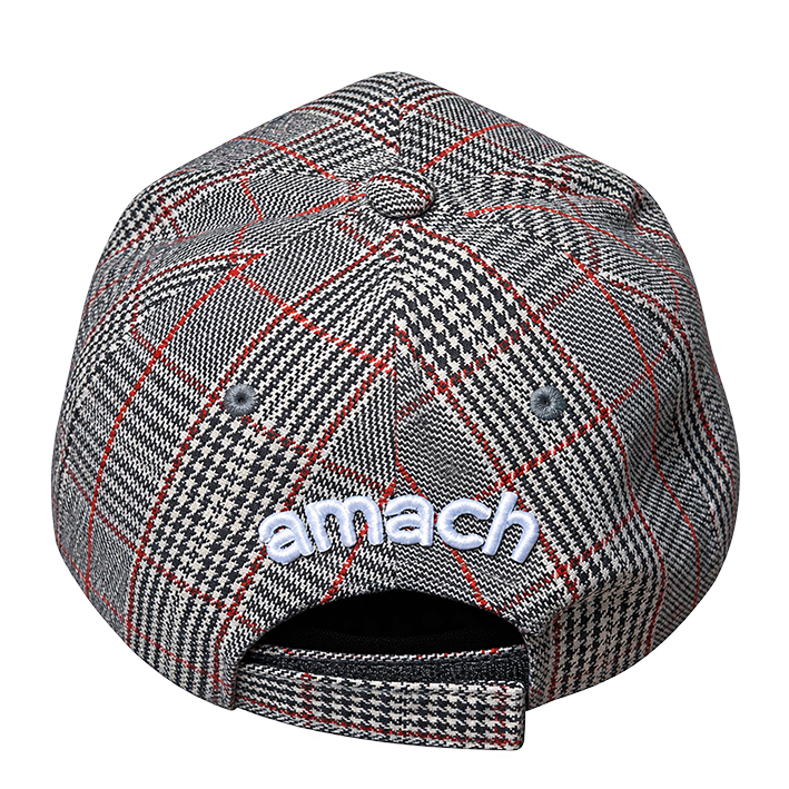AMACH plaid cap in grey with 3D embroidered A logo, back with embroidered amach logo