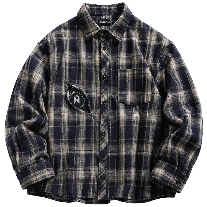 AMACH By Any Means navy plaid shirt, front